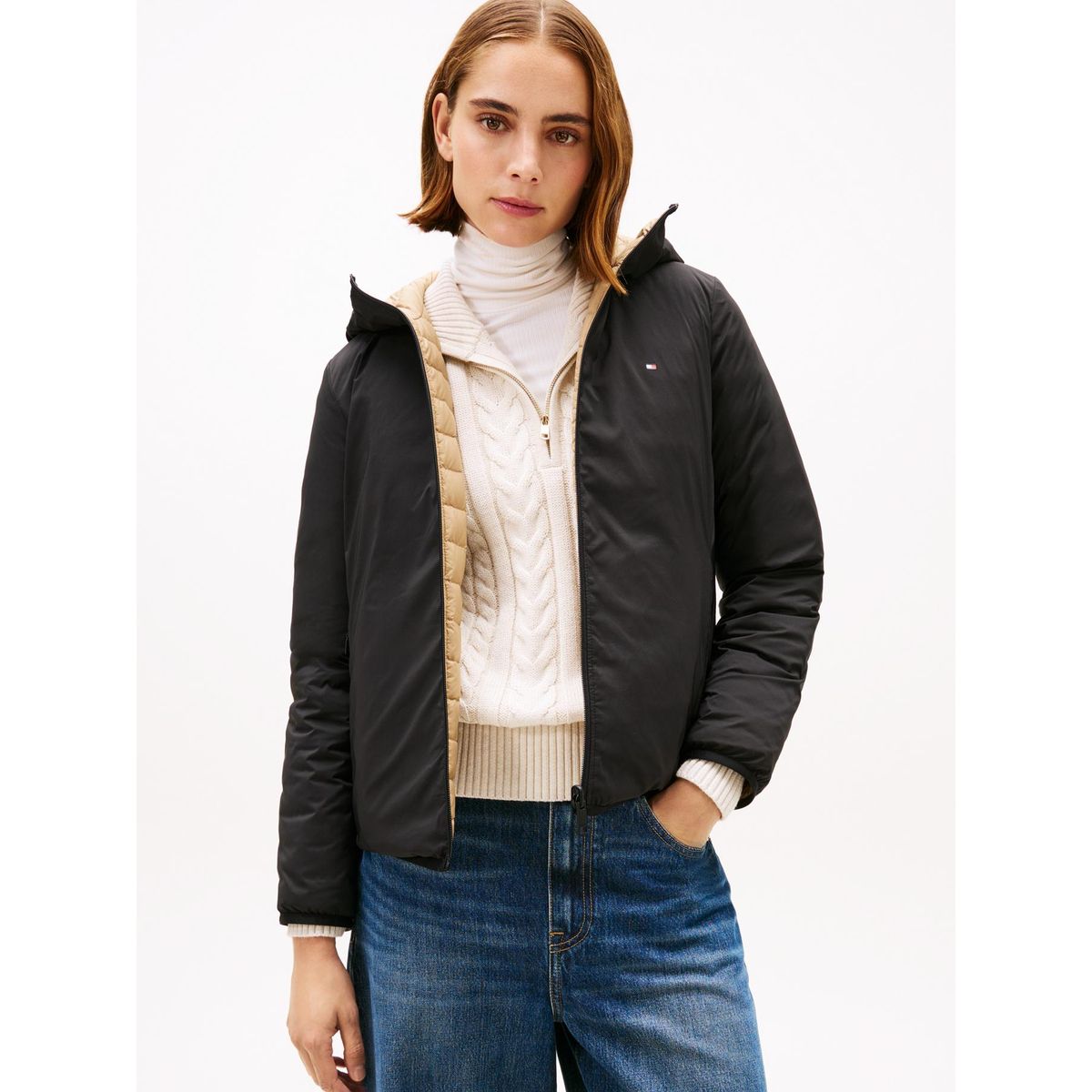 TOMMY HILFIGER - Chaqueta negra ligera con logo Tommy Hilfiger