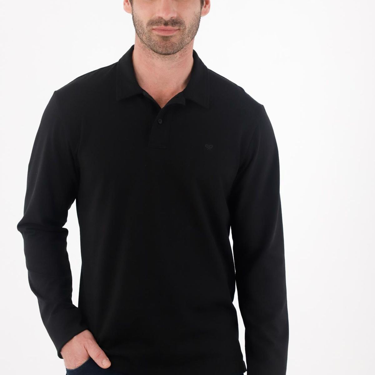 TENNIS - Polo manga larga negra para hombre