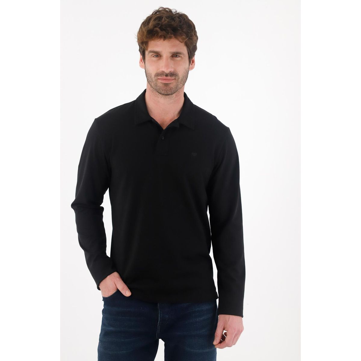 TENNIS - Polo manga larga negra para hombre