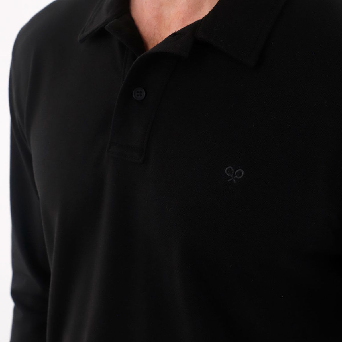TENNIS - Polo manga larga negra para hombre