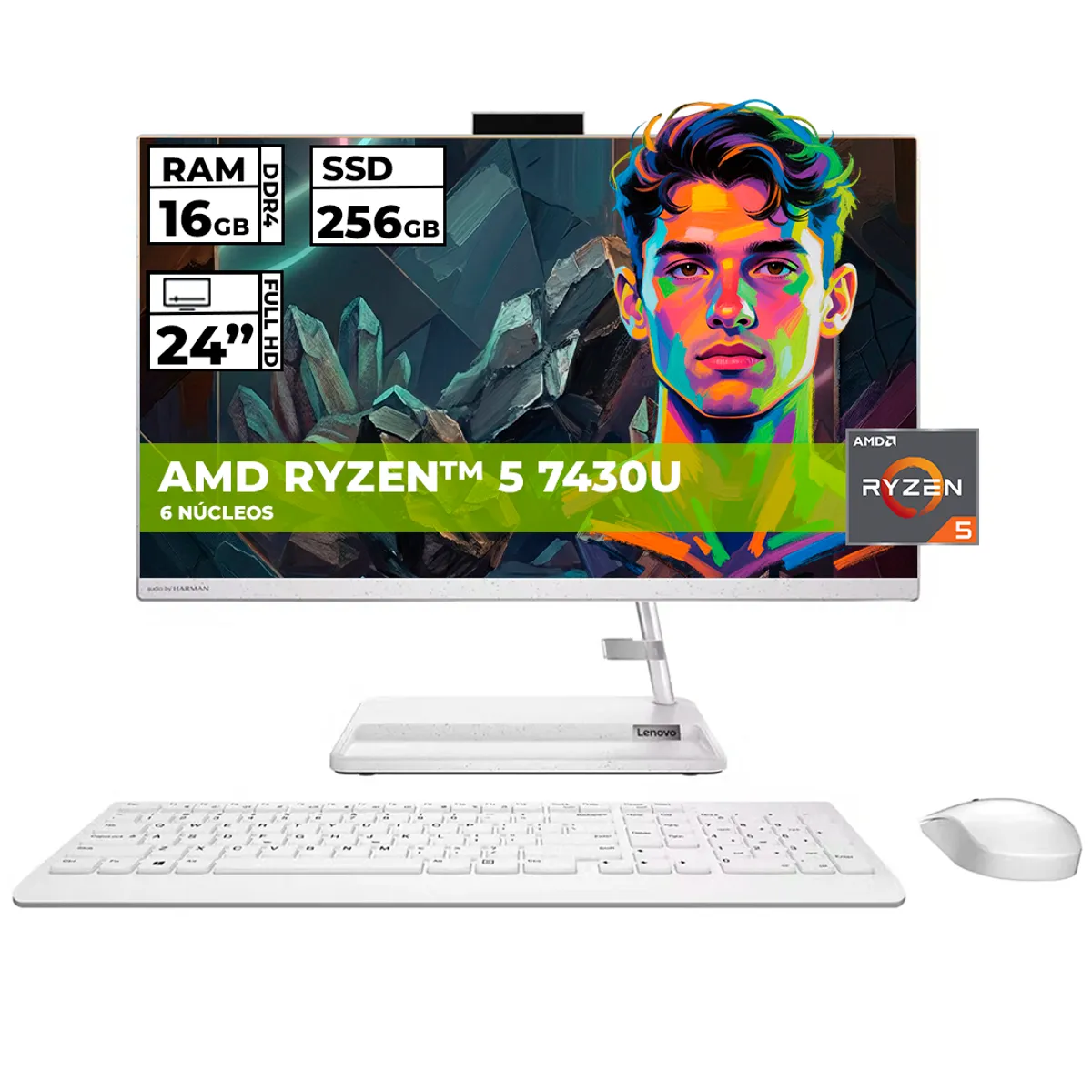Lenovo - TODO EN UNO AIO 3 AMD RYZEN 5-7430U 16GB RAM 256GB SSD 24 FHD BLANCO