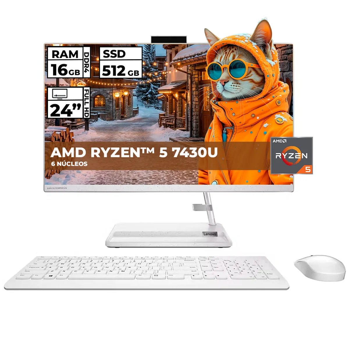 LENOVO - TODO EN UNO AIO 3 AMD RYZEN 5-7430U 16GB RAM 512GB SSD 24 FHD BLANCO + BOLSO OBSEQUIO