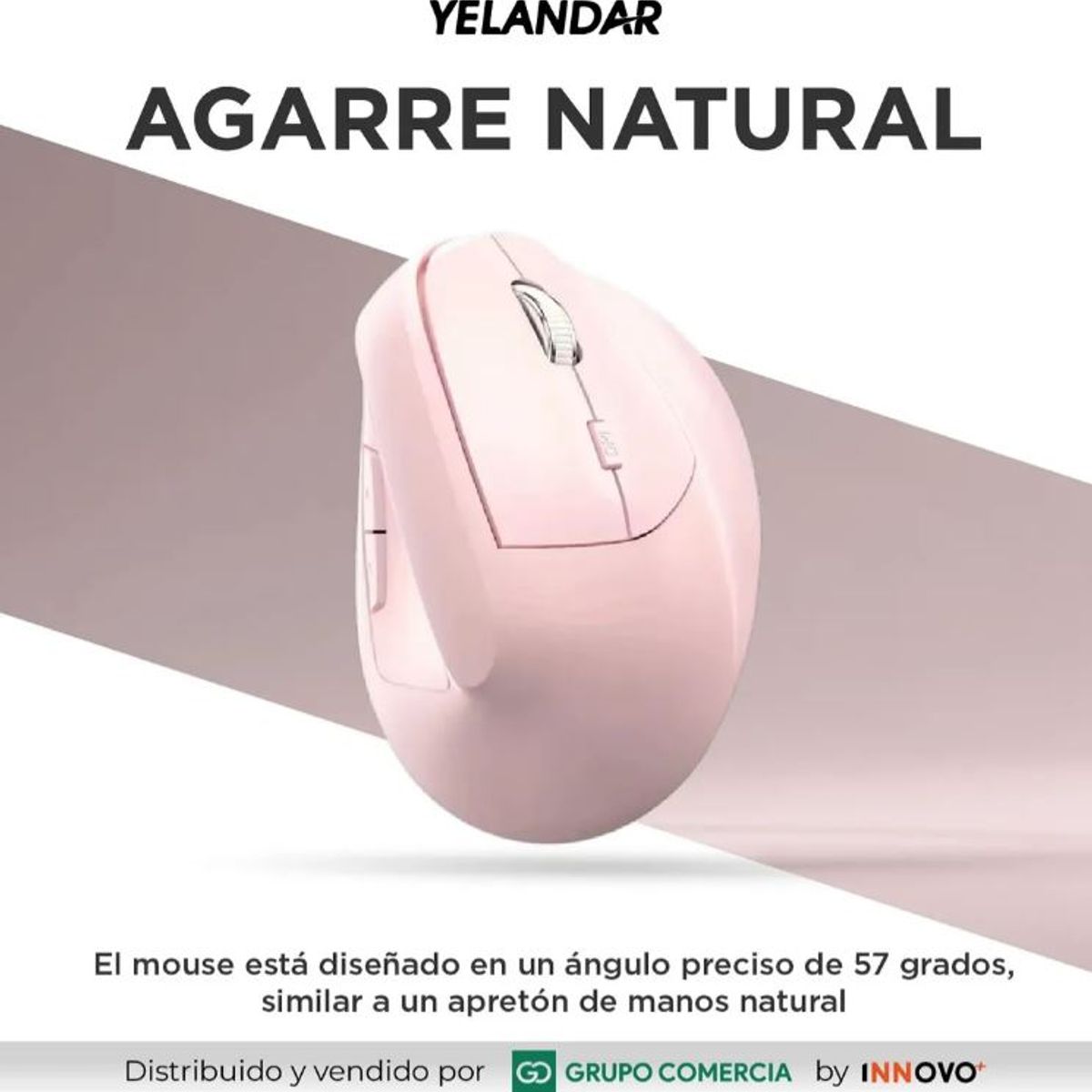 INNOVA - Mouse Vertical Ergonómico Yelandar L10 Bluetoothusb Recargable Rosado Rosa Rosa