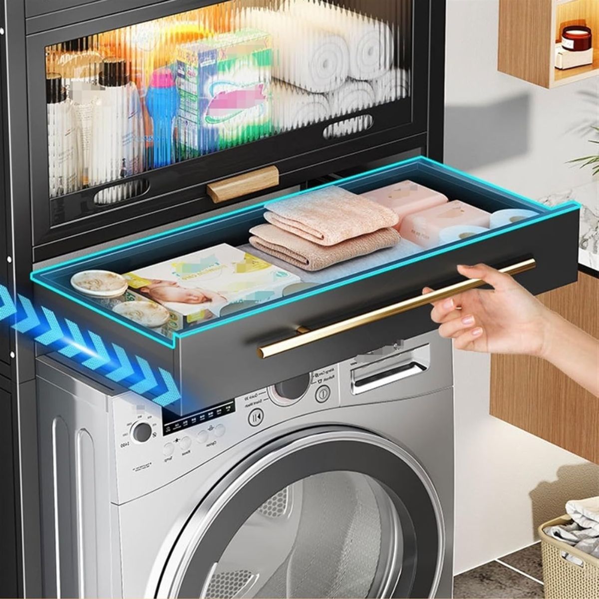 TECNOHOGAR JS - Mueble Organizador Baño Estante Metalico Moderno Premium Negro