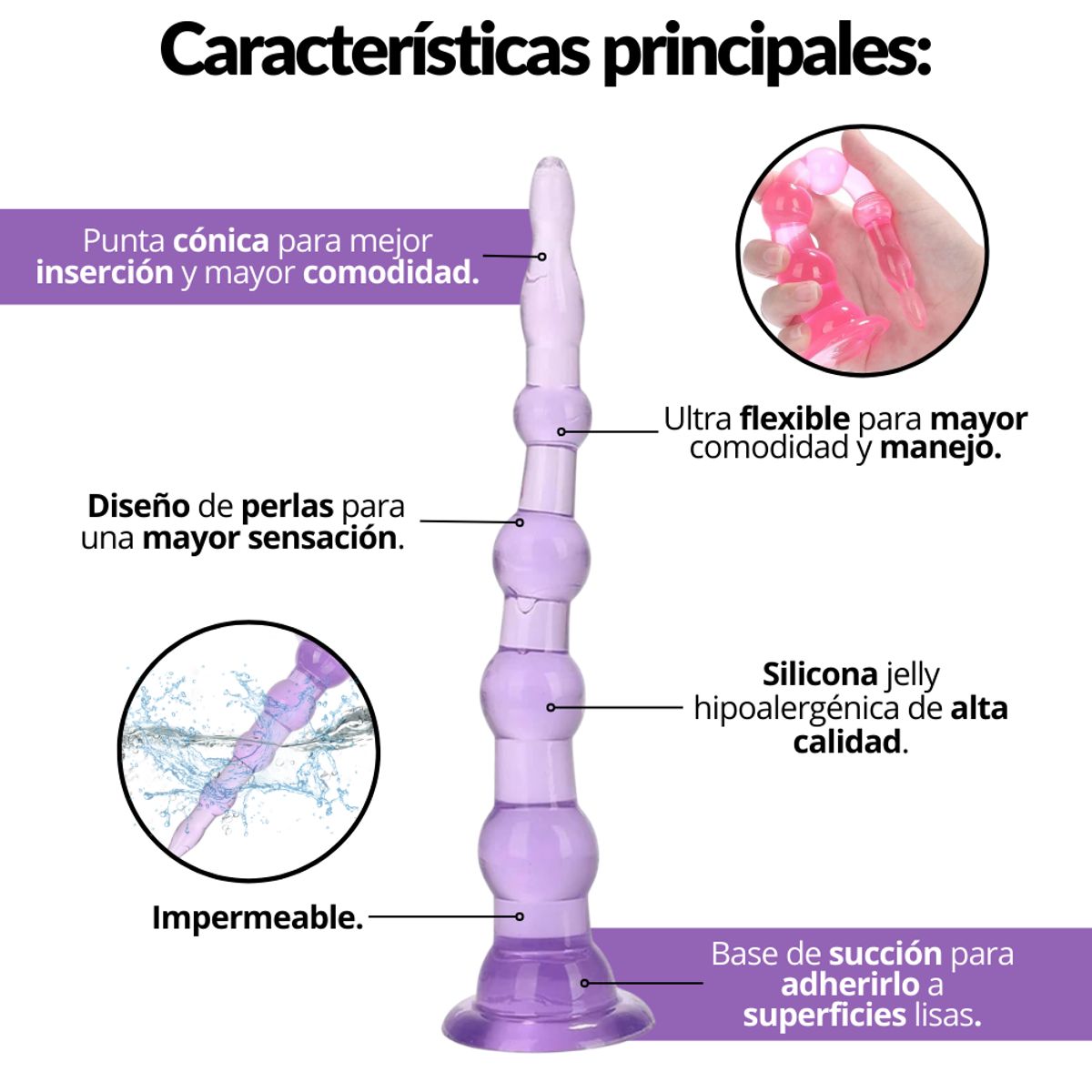 GENERICO - Plug Anal Dilatador En Perlas Iniciador Con Chupa Adherente MORADO
