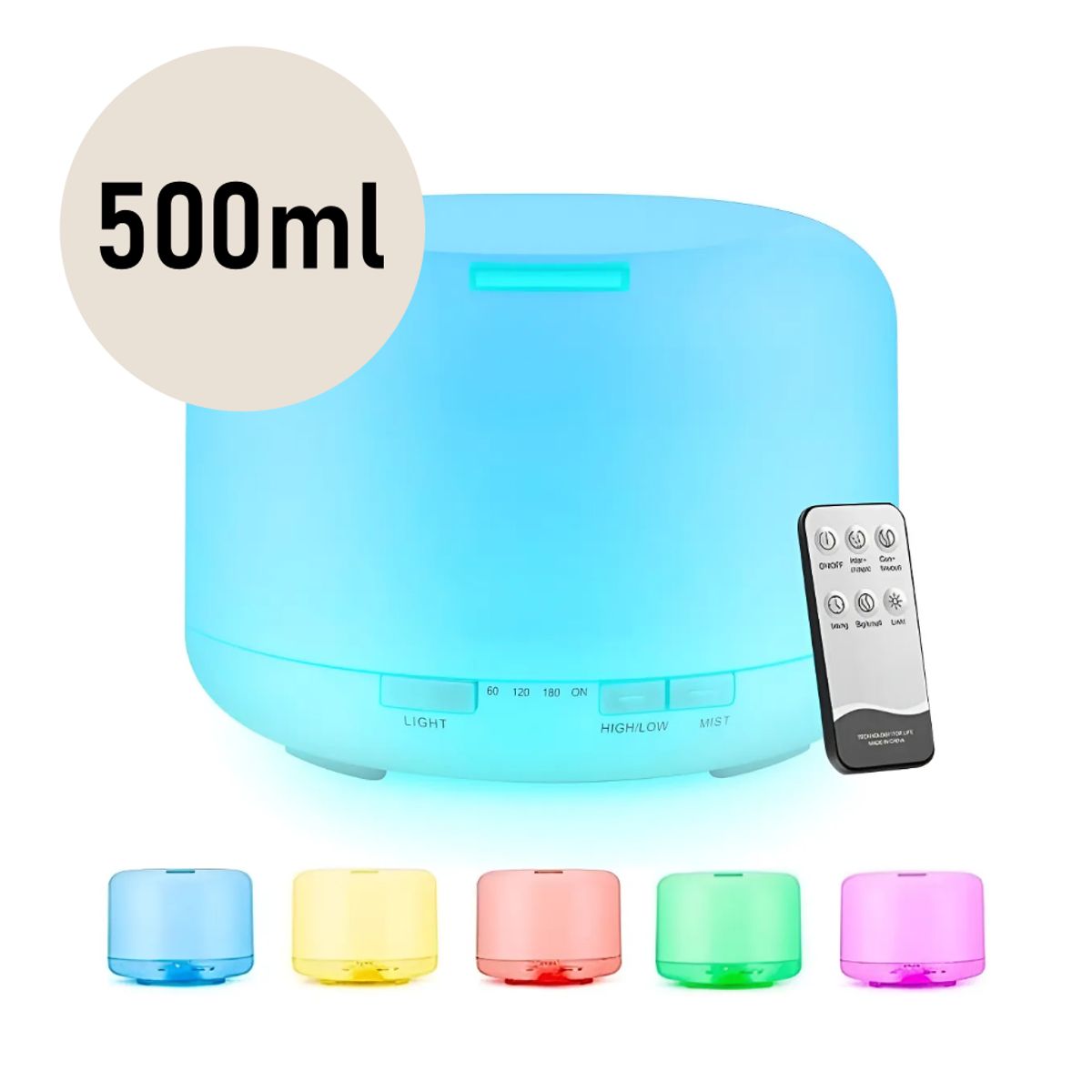 GENERICO - Difusor De Aromas Humidificador De Aire 500ml 7 LED Masmelo