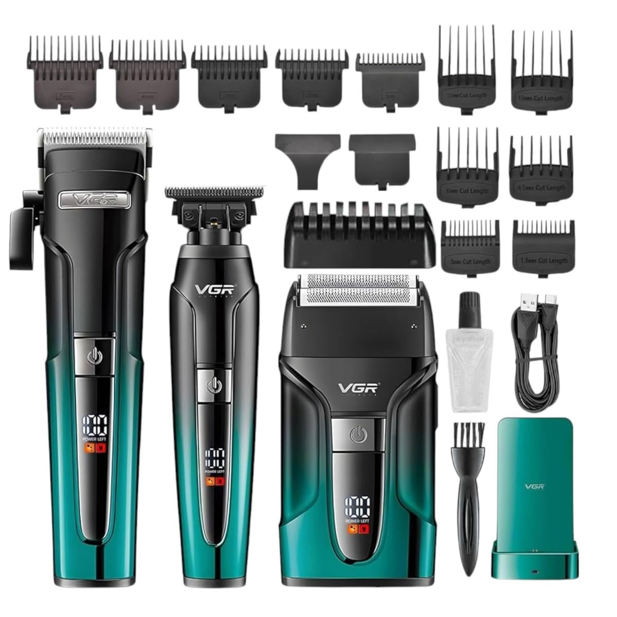 VGR - Combo Cortadora Pelo Shaver 3 En 1 Profesional V-694 Base De Carga