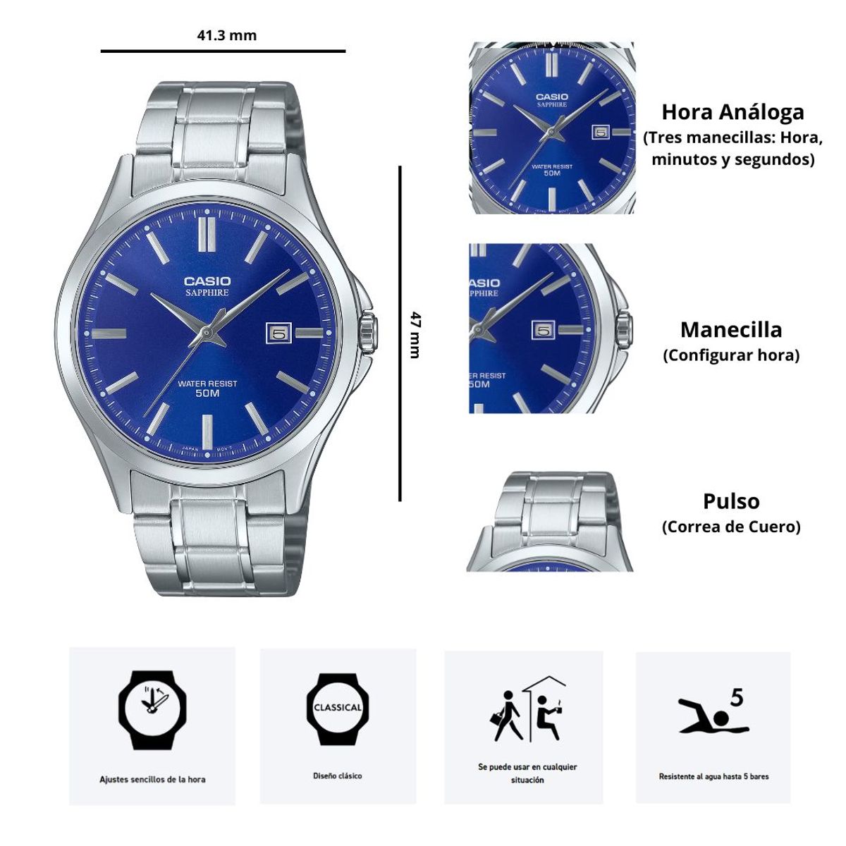 CASIO - Reloj Casio MTS-115D-2A1 Diseño Elegante