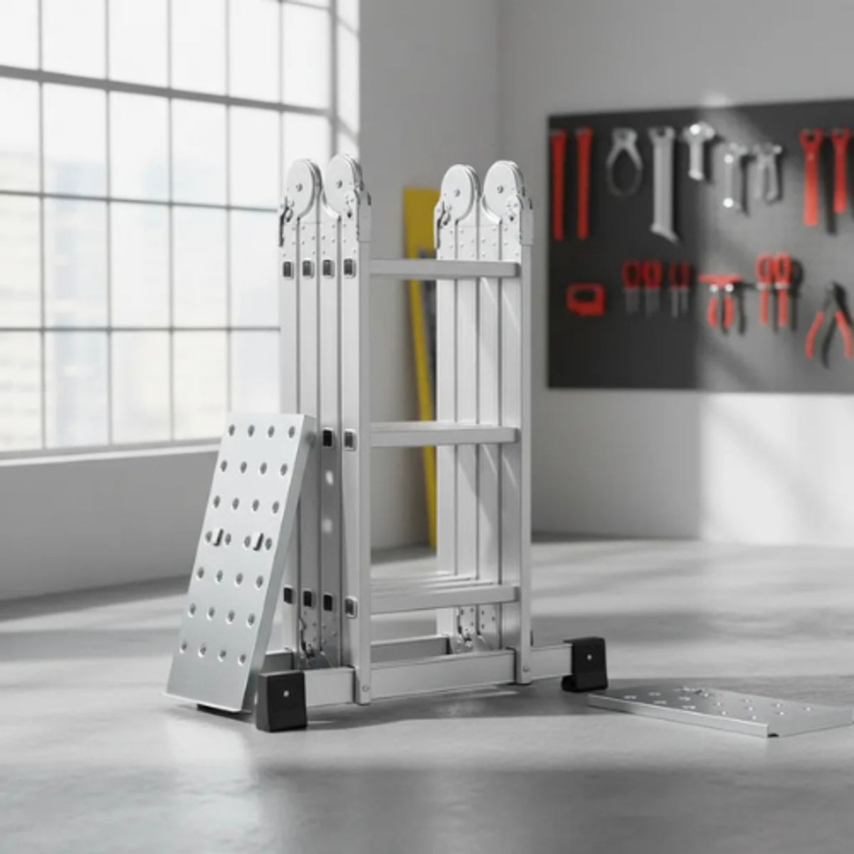 GENERICO - Escalera Multipropósito De 12 Pasos Con Plataformas 4x3 en Aluminio