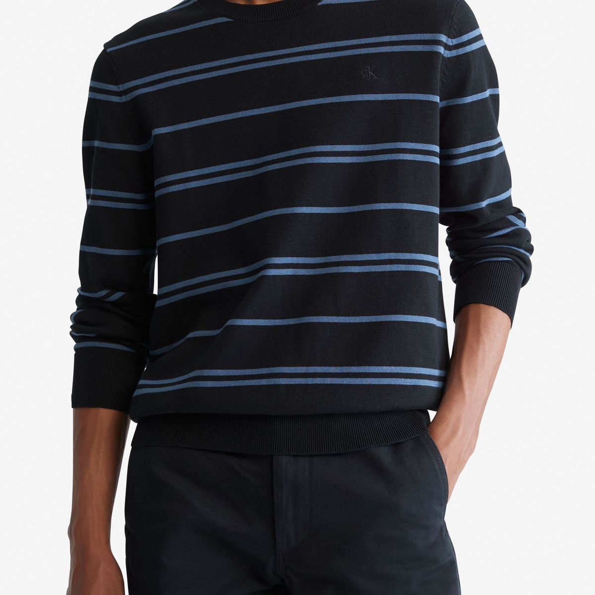 CALVIN KLEIN - Saco negro tejido a rayas en algodón compacto Calvin Klein