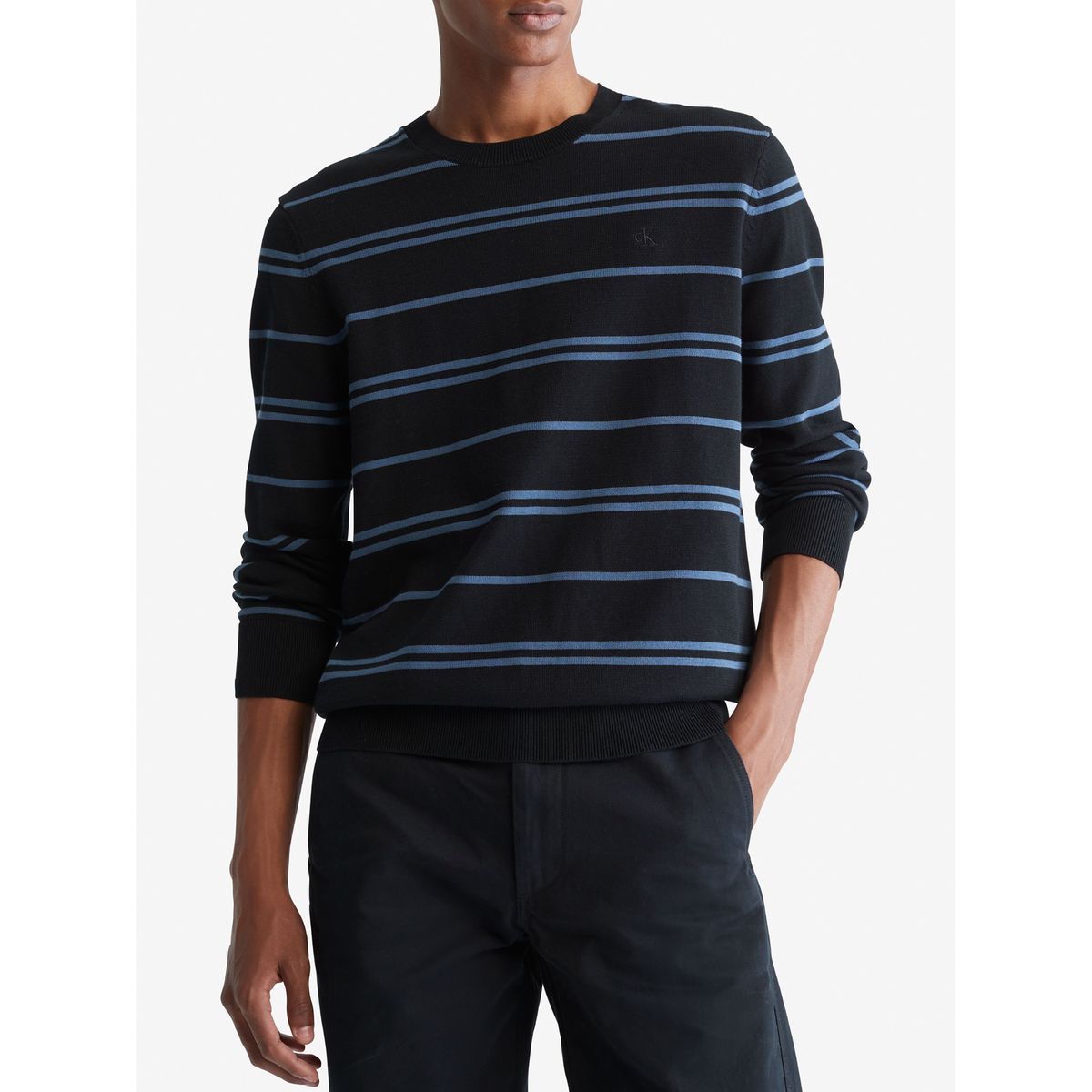 CALVIN KLEIN - Saco negro tejido a rayas en algodón compacto Calvin Klein