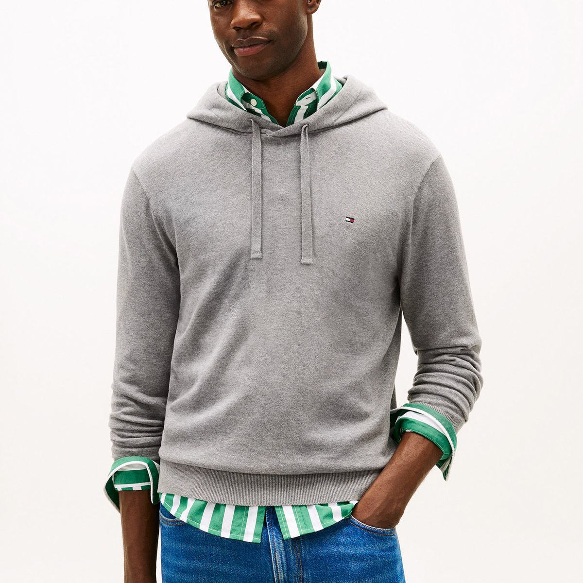 TOMMY HILFIGER - Buzo gris con capota, cordón y logo Tommy Hilfiger