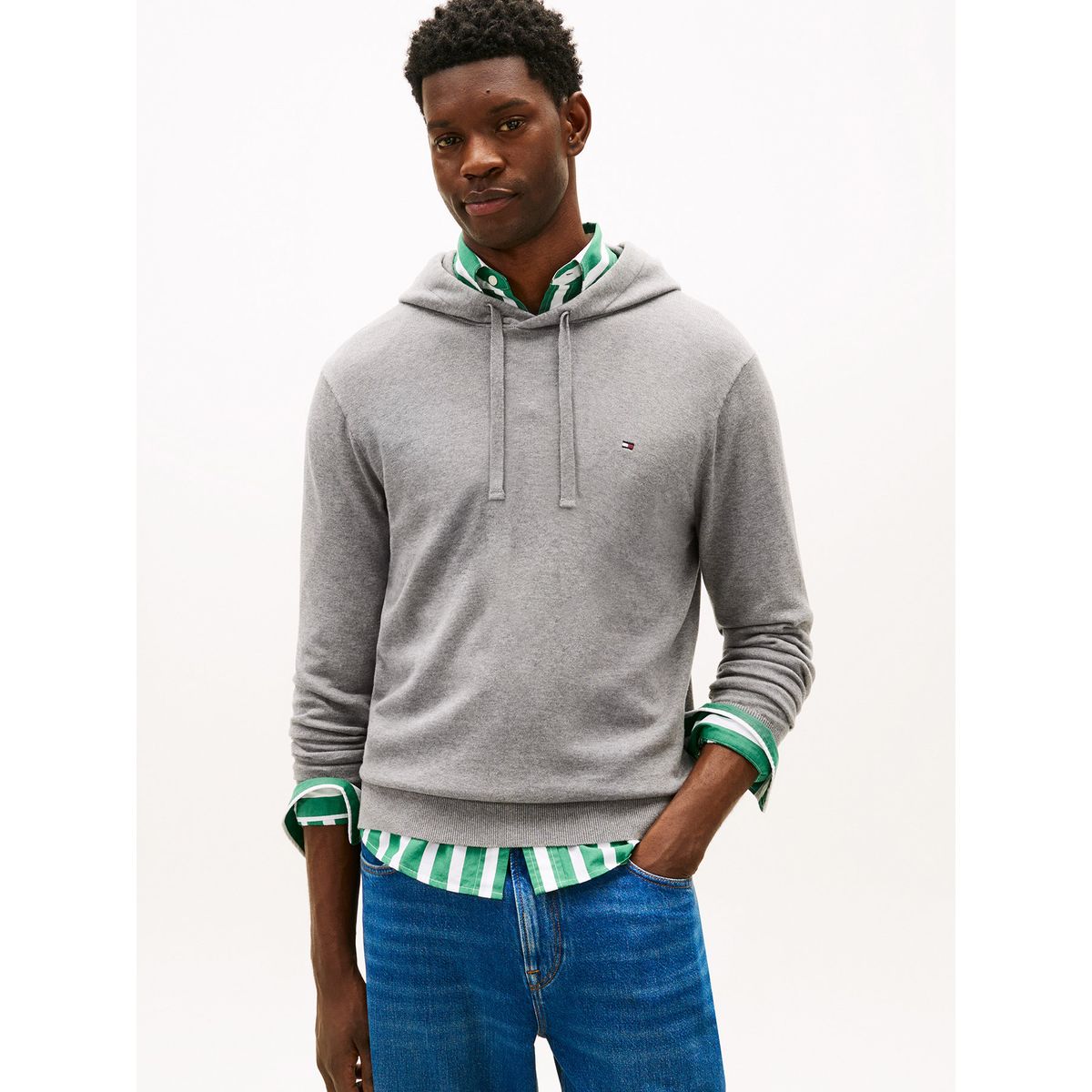 TOMMY HILFIGER - Buzo gris con capota, cordón y logo Tommy Hilfiger