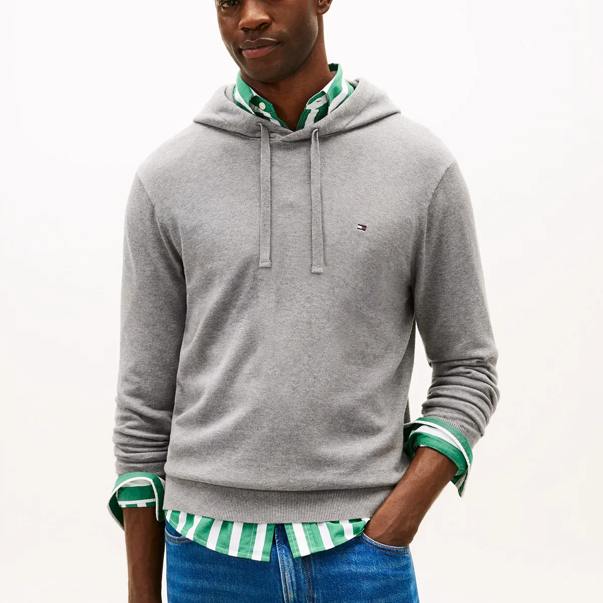 TOMMY HILFIGER - Buzo gris con capota, cordón y logo Tommy Hilfiger
