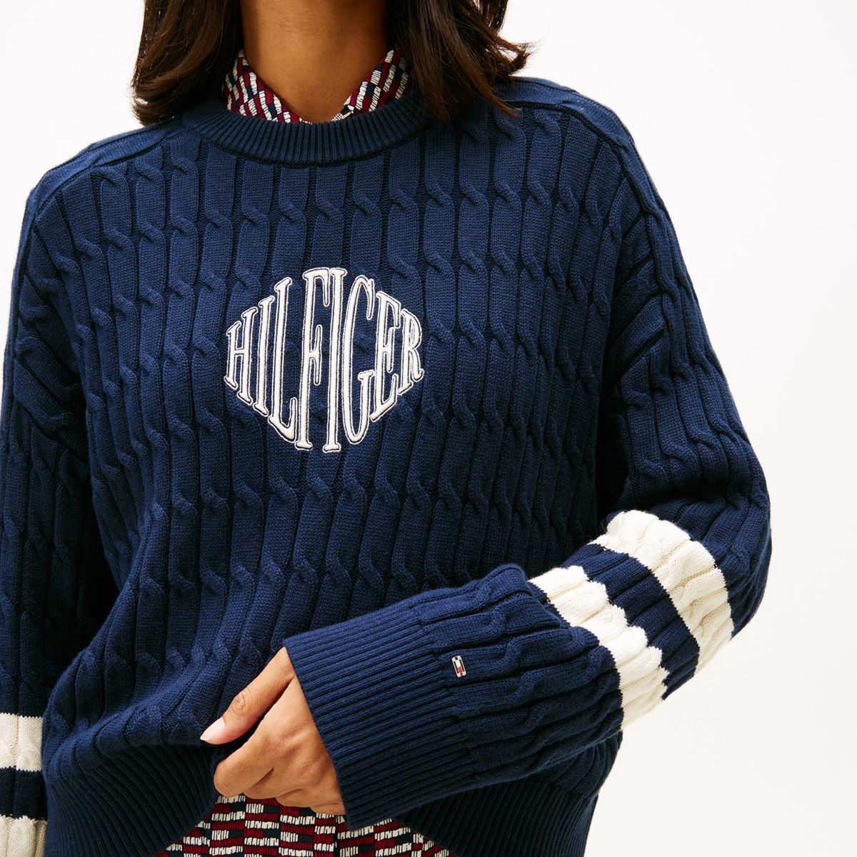 TOMMY HILFIGER - Saco azul de cuello redondo con logo script gráfico Tommy Hilfiger