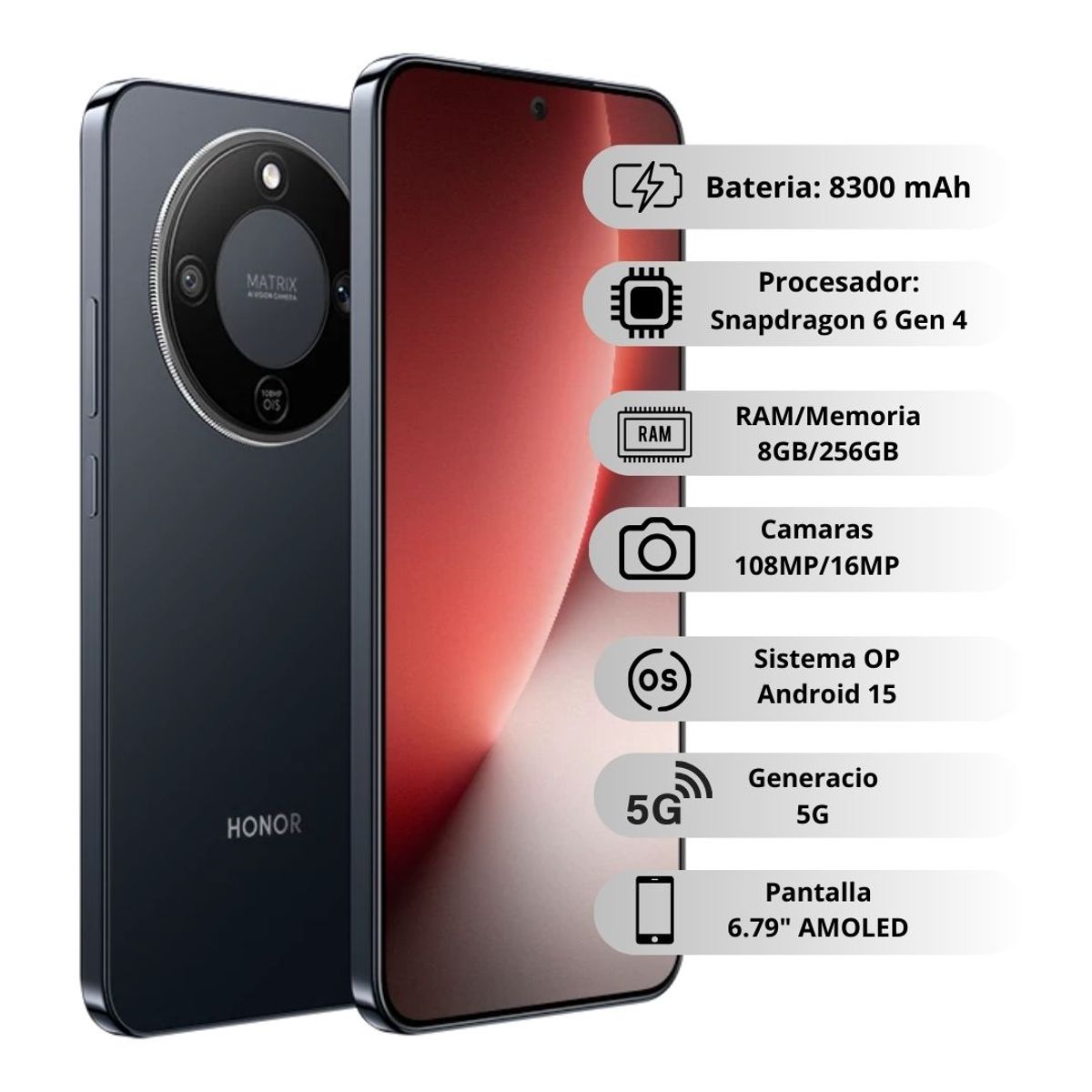 HONOR - Celular HONOR Magic 8 Lite 256GB/8GB Ram - Negro