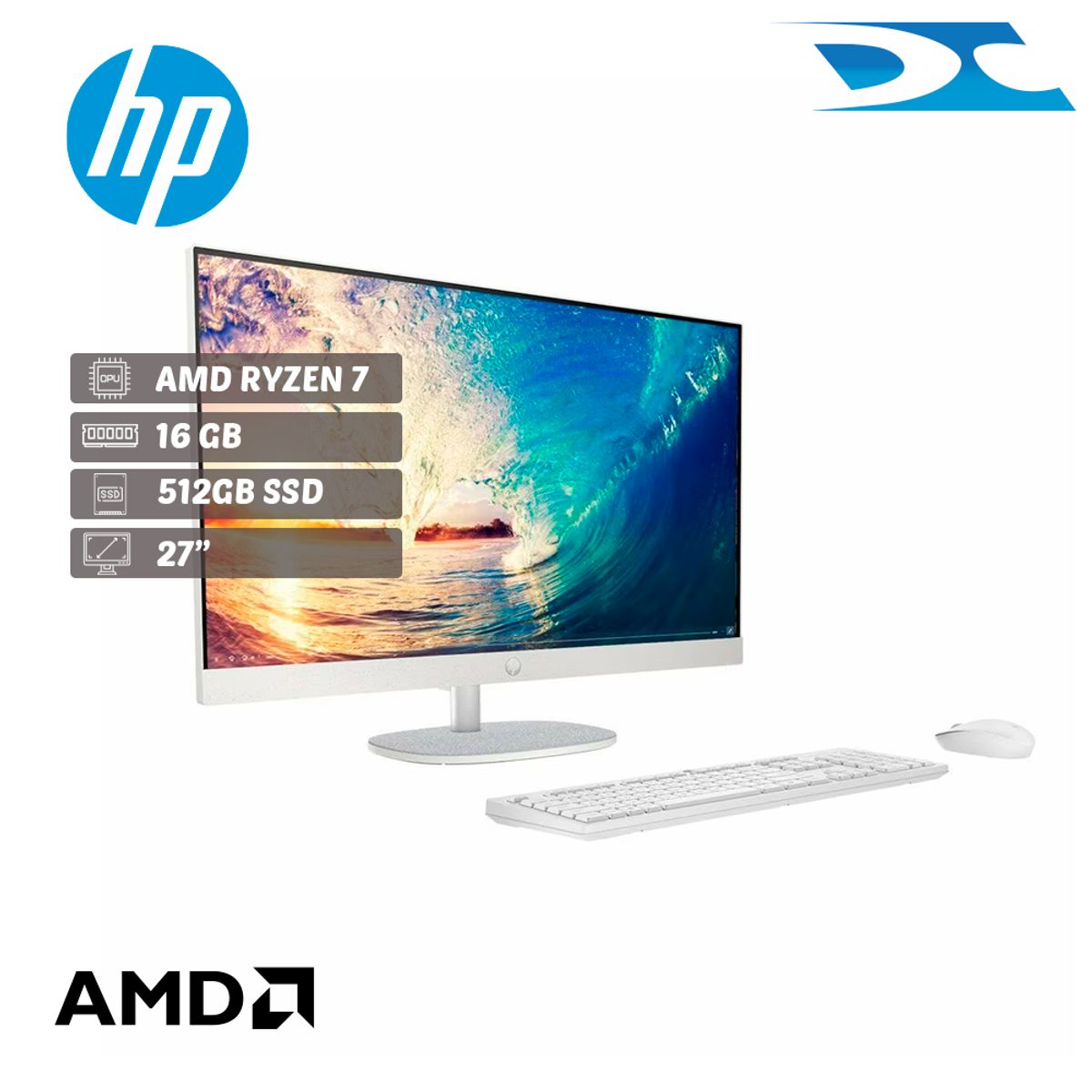 HP - All in One  HP 27-CR0273LA AMD RYZEN 7 /RAM 16GB/ 512GB/27"/FREE/BLANCO