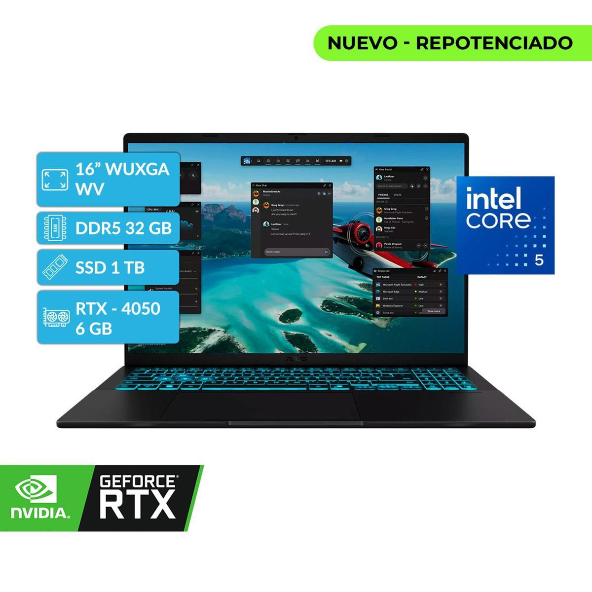 ASUS - PORTATIL ASUS V3607VU Core 5 210H 32GB DDR5 1TB SSD 16 WUXGA RTX 4050 6GB Black