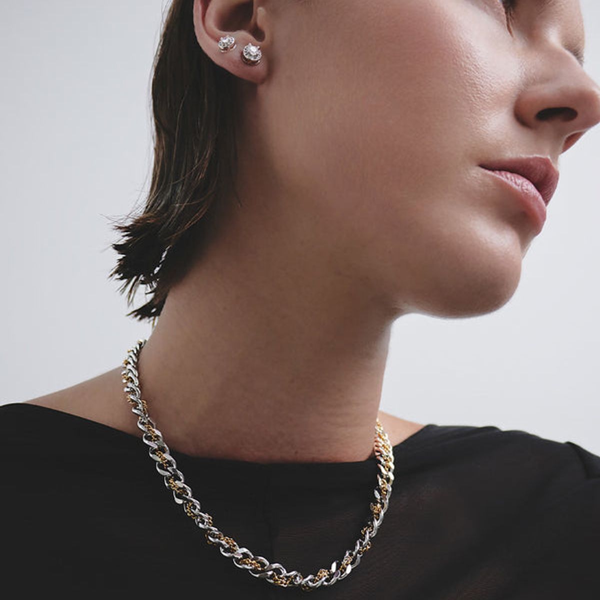 LUNAMAR - Collar Entrelazado Oro Y Plata - Acero Inoxidable