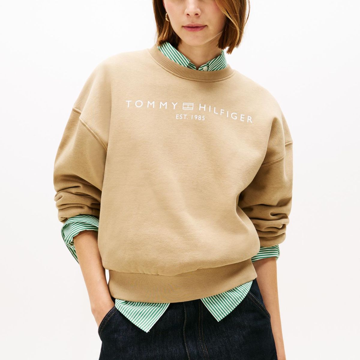 TOMMY HILFIGER - Saco café con logo corp moderno Tommy Hilfiger