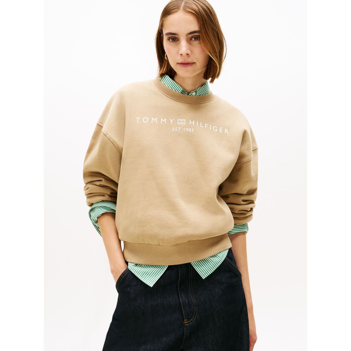 TOMMY HILFIGER - Saco café con logo corp moderno Tommy Hilfiger