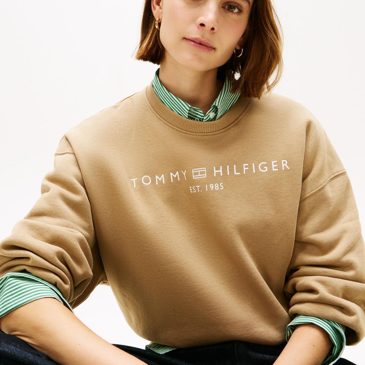 TOMMY HILFIGER - Saco café con logo corp moderno Tommy Hilfiger