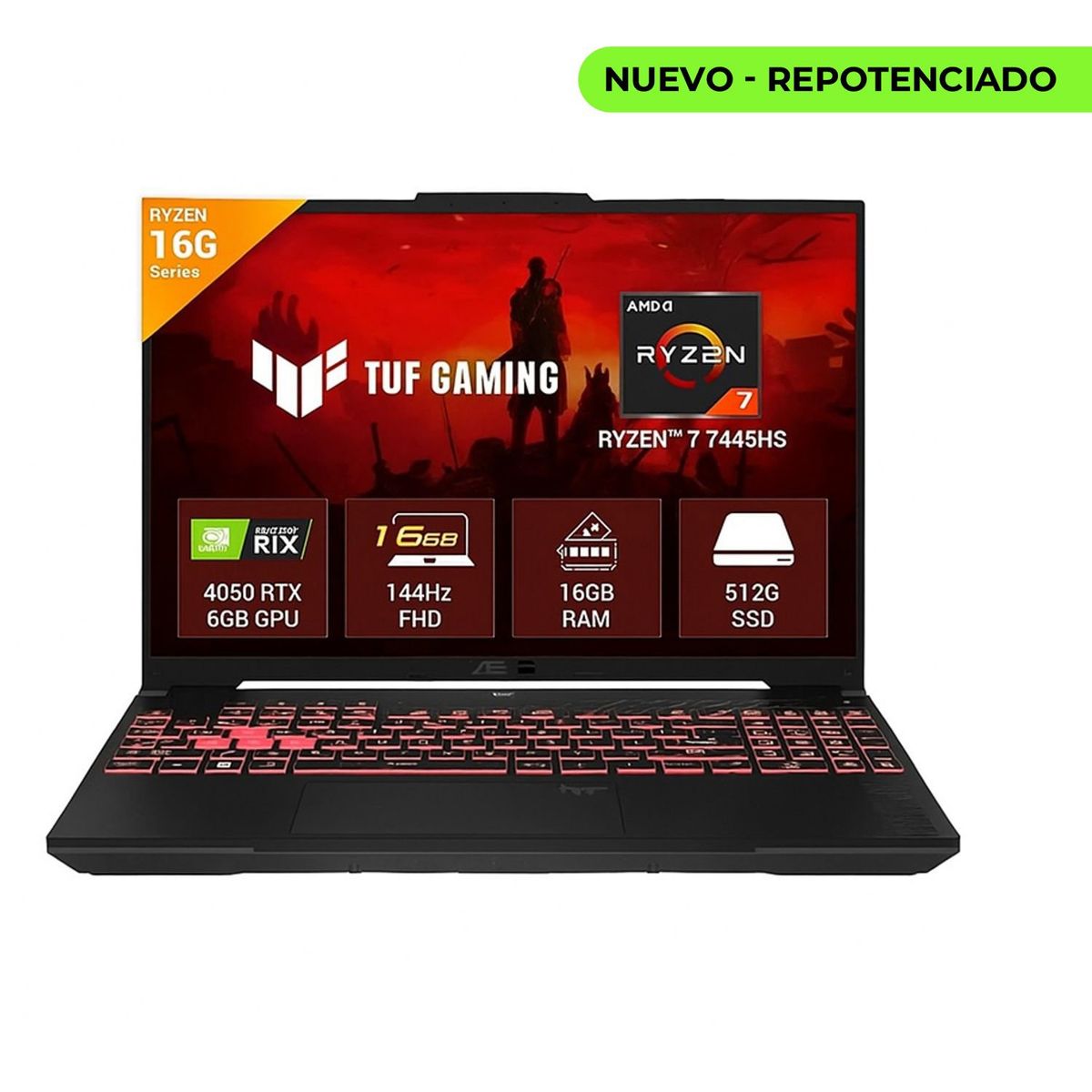 ASUS - Portatil Gamer ASUS A16 TUF 16" AMD Ryzen 7 7445HS RAM 16GB / 512GB SSD NVIDIA RTX 4050 6GB