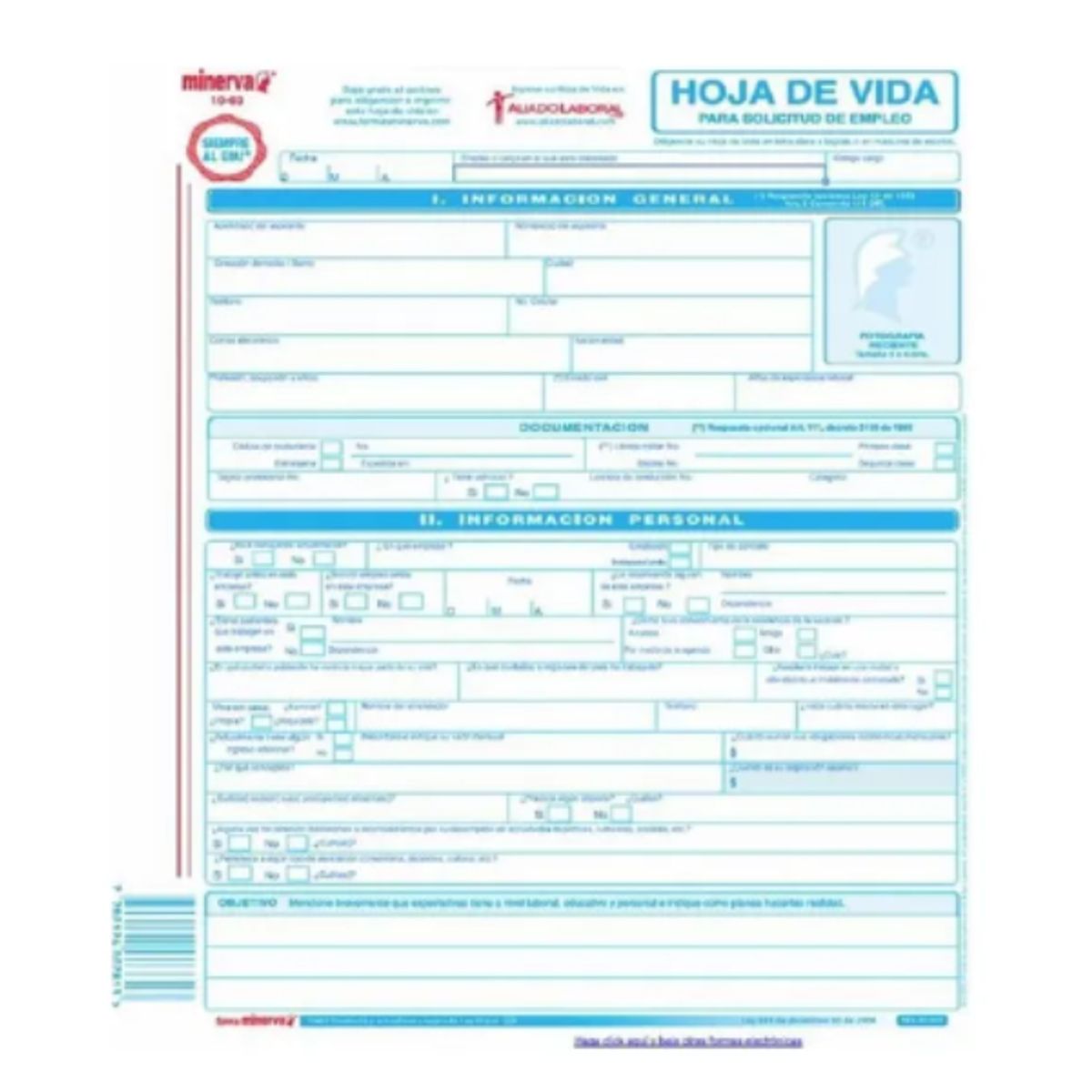 GENERICO - Hoja De Vida Minerva Ref 1003 X 20 Unidades