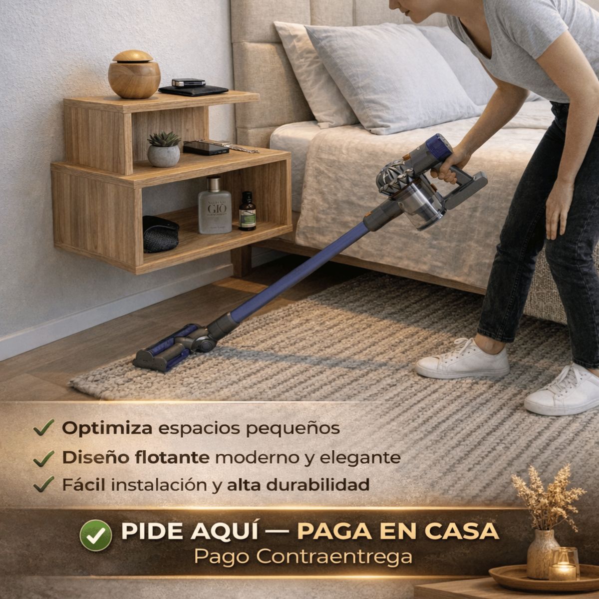 GENERICO - Mesa de Noche Flotante AURA  – Diseño Moderno para Dormitorio