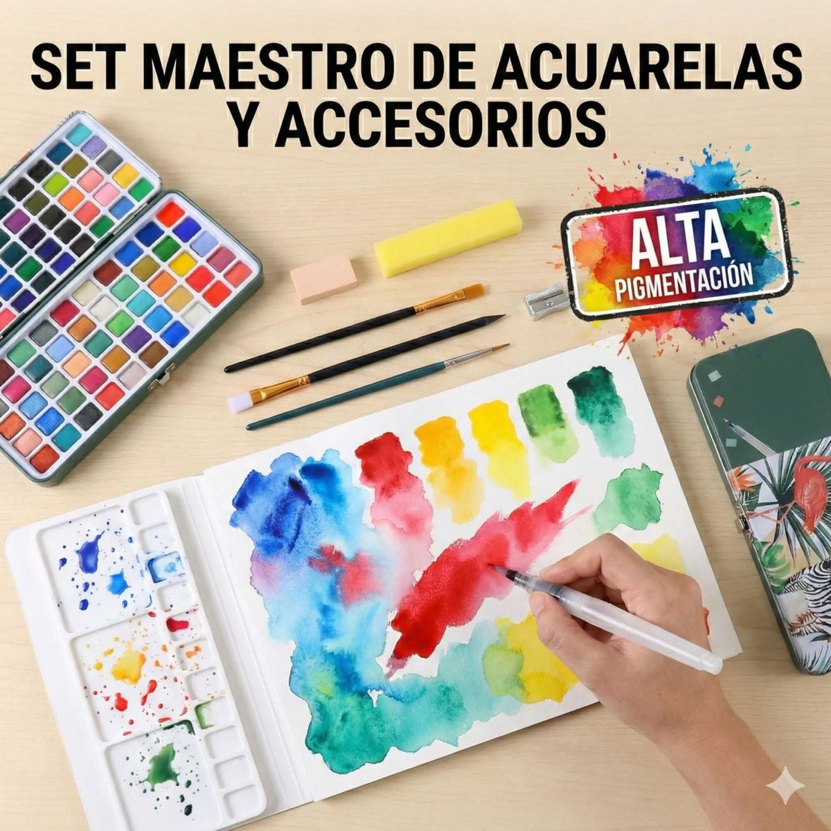 GENERICO - Set Acuarelas 100 Colores Mas Accesorios