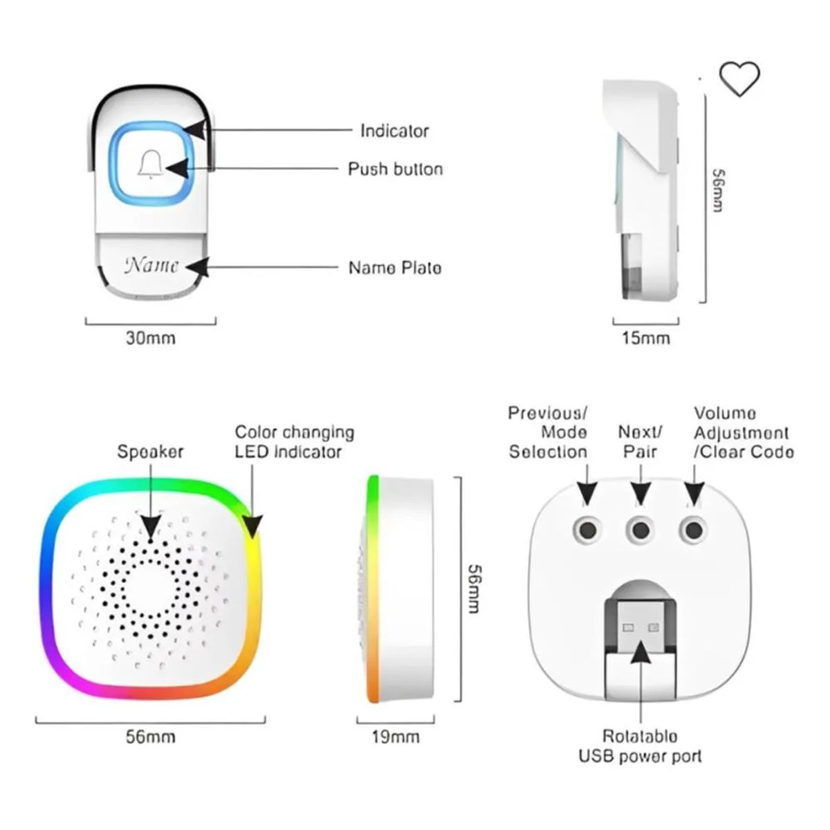 GENERICO - Timbre Inalambrico sin Cables 5 Niveles de Volumen