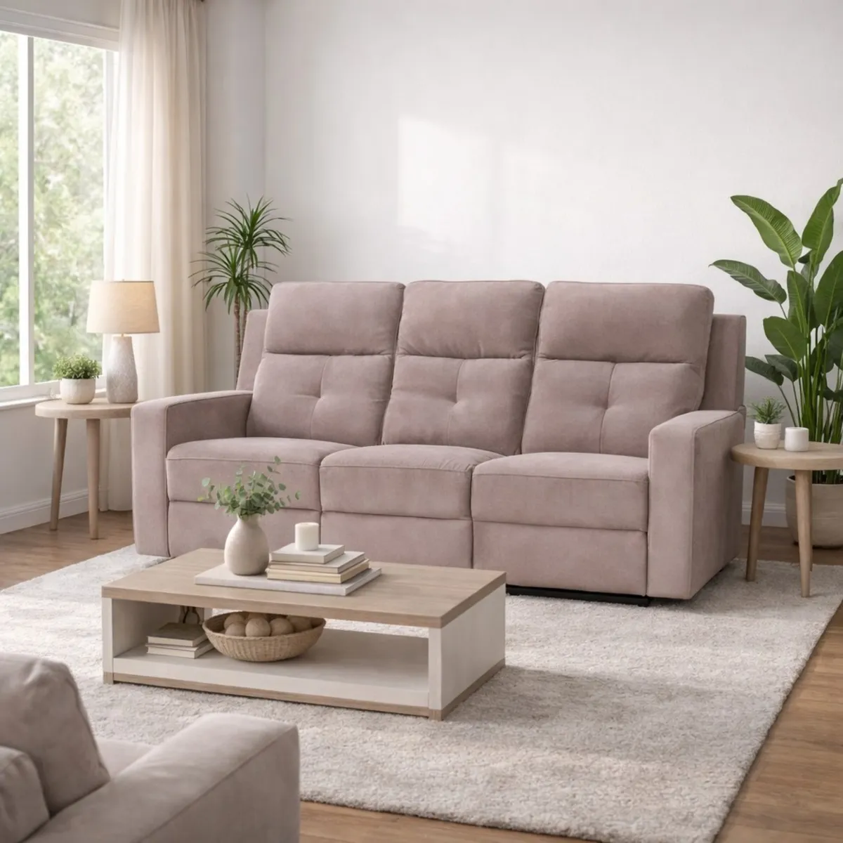 MUEBLES FIOTTI - Sofa Reclinable Electrico 3 Puestos Tacio Tela Khaki