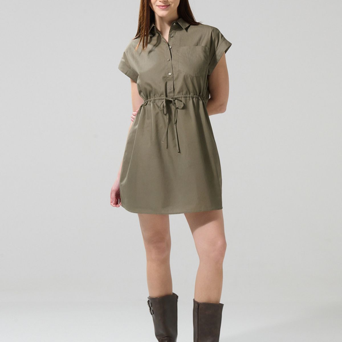 KOAJ - KOAJ Vestido corto unicolor con cuello camisero y botones Mujer