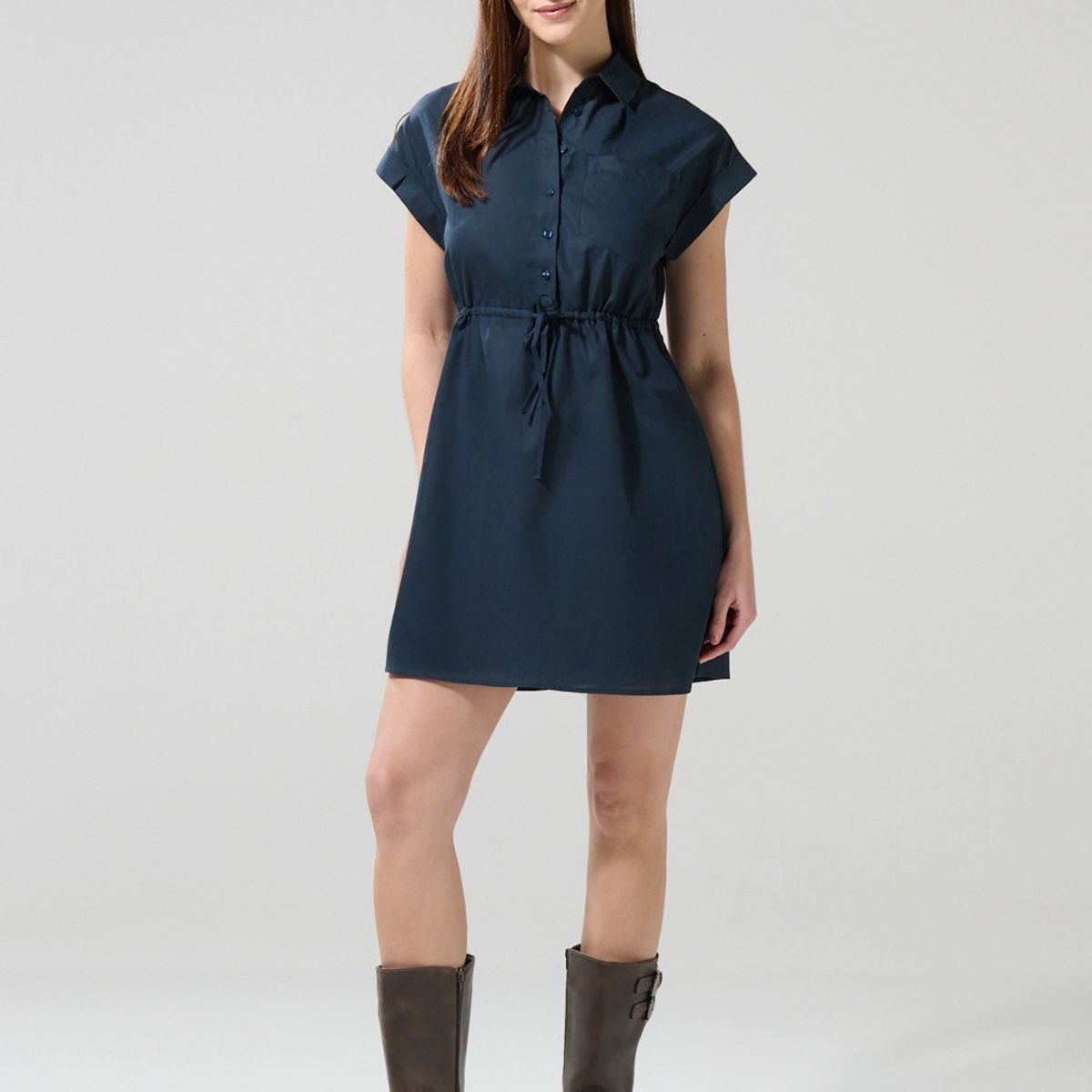 KOAJ - KOAJ Vestido corto unicolor con cuello camisero y botones Mujer