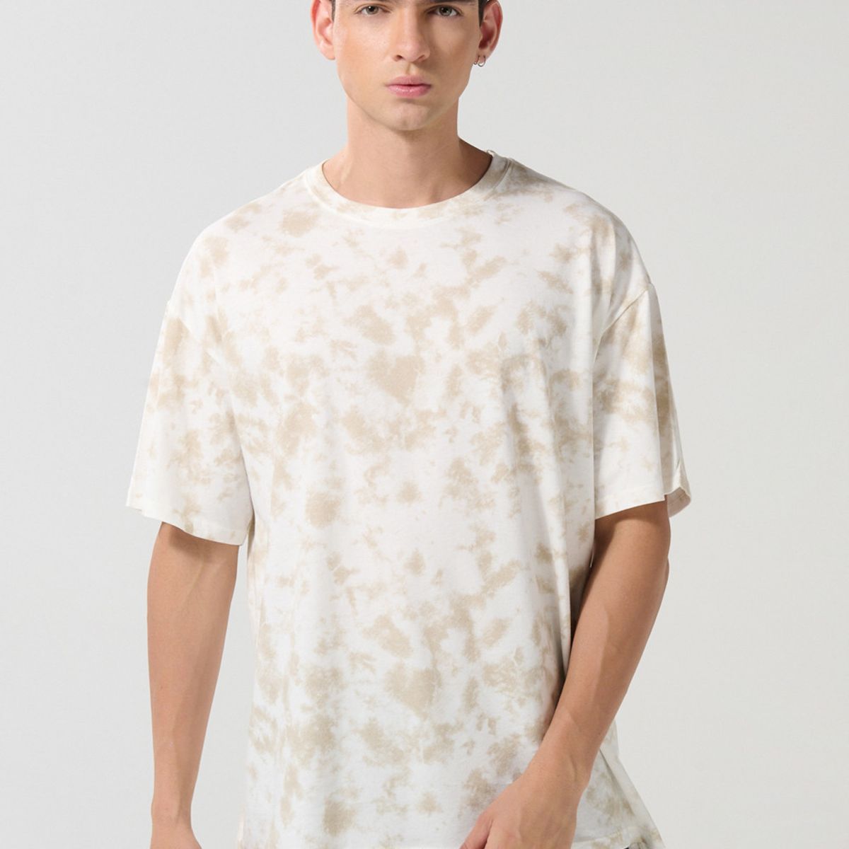 KOAJ - KOAJ Camiseta crema clara manga corta oversize con efecto ti Hombre