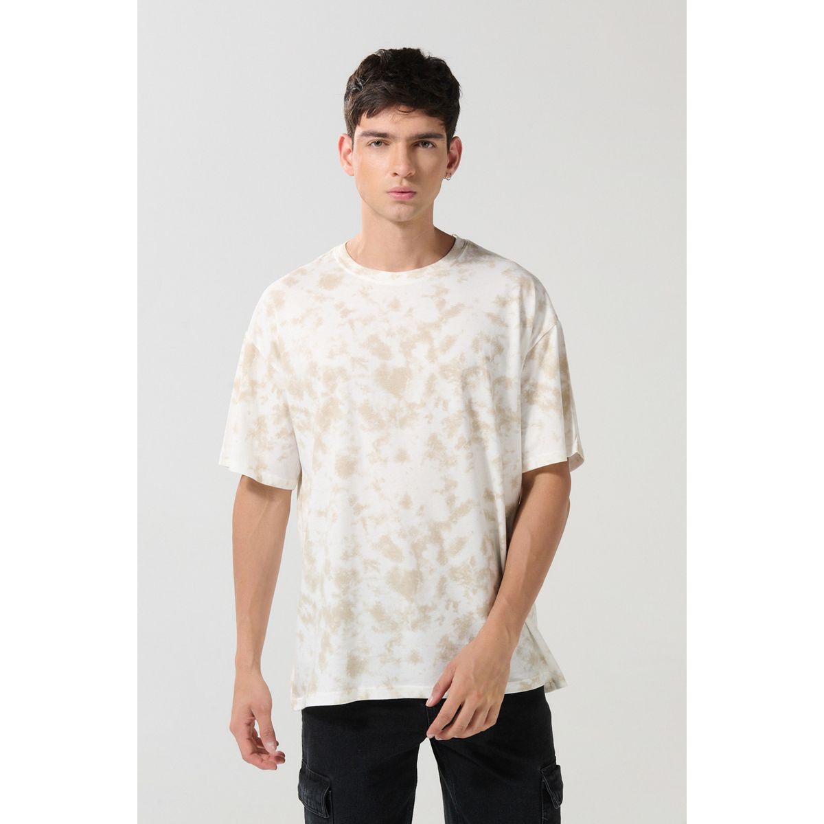 KOAJ - KOAJ Camiseta crema clara manga corta oversize con efecto ti Hombre