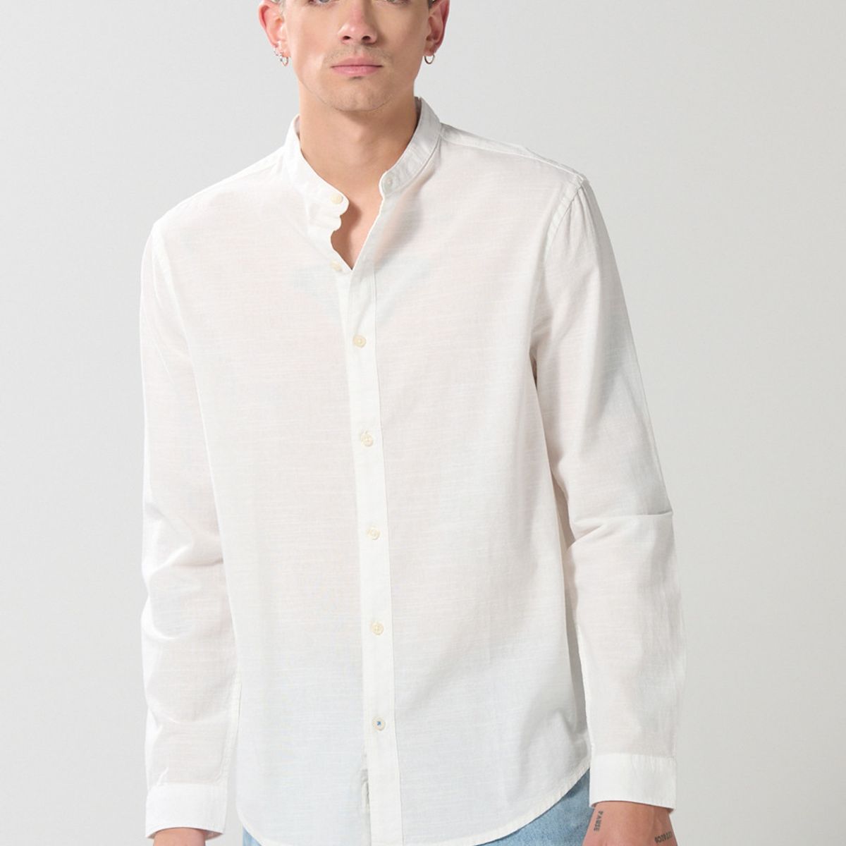 KOAJ - KOAJ Camisa cuello nerú unicolor en algodón con manga larga Hombre