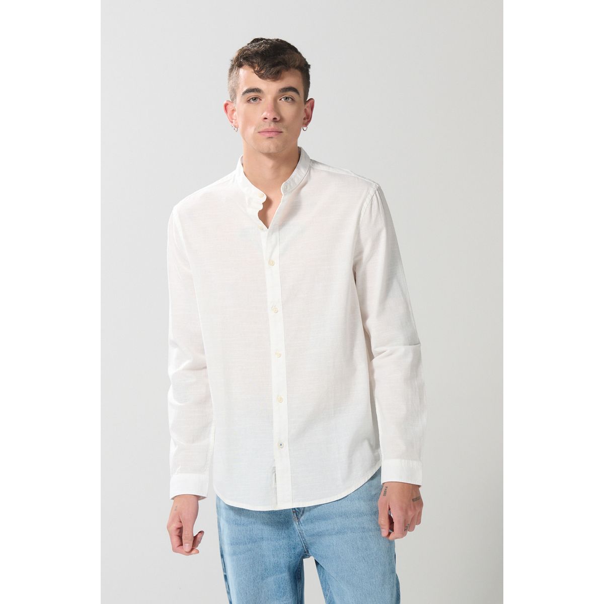 KOAJ - KOAJ Camisa cuello nerú unicolor en algodón con manga larga Hombre