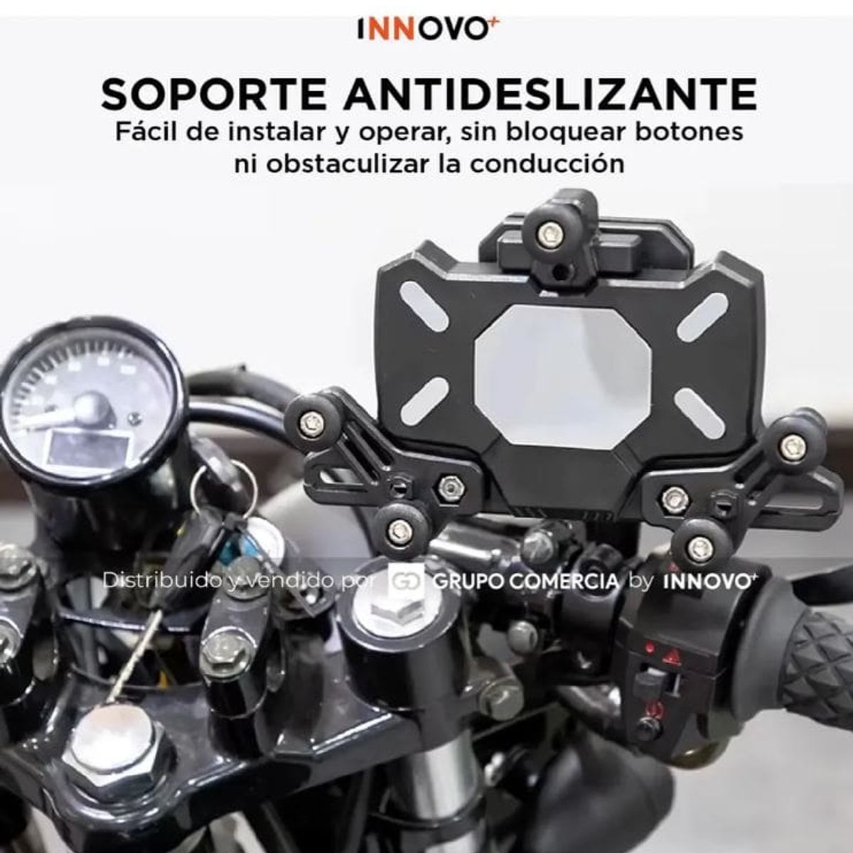 INNOVA - Soporte Celular Moto Antivibración Estabilidad Cualquier Terreno Turismo Negro Negro