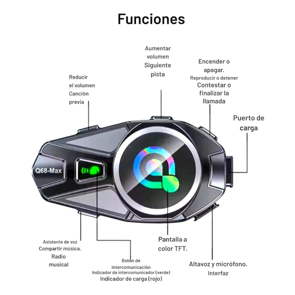 GENERICO - Intercomunicador Q68-max Casco Moto Bluetooth Fm Combo X2