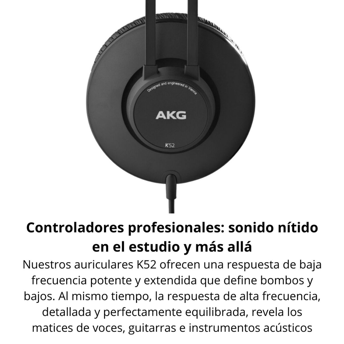 AKG - Audífonos AKG K52 Profesionales Cerrados Monitoreo 40mm 18Hz-20kHz Cable 2.5m - Negro Mate