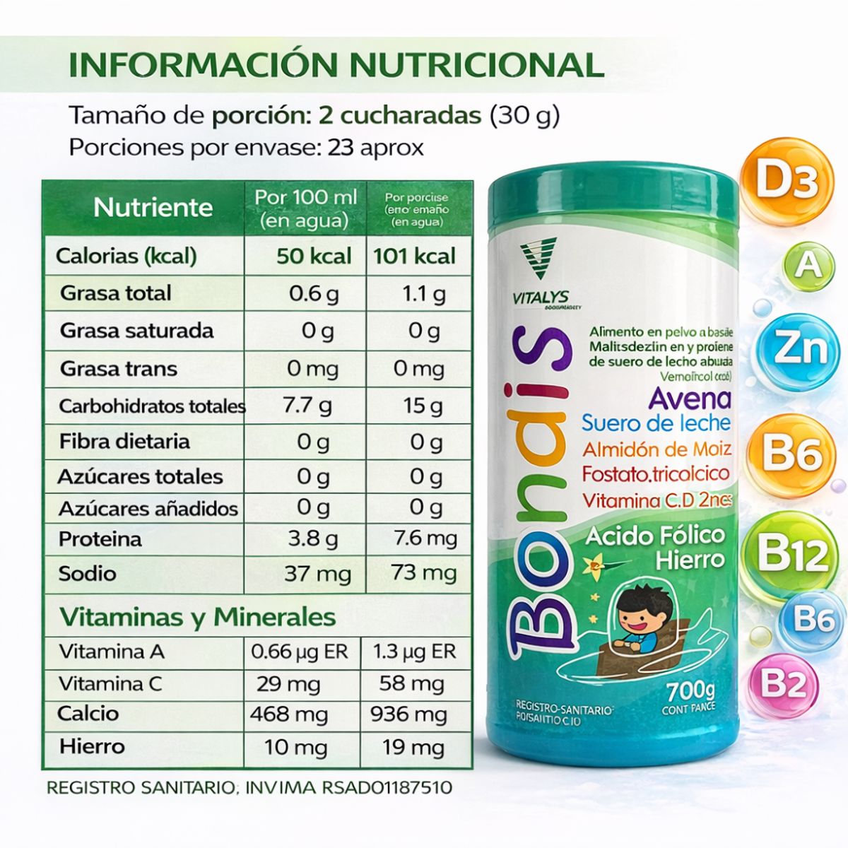 GENERICO - Suplemento Nutricional Infantil Avena Vitaminas Hierro Zinc Vainilla