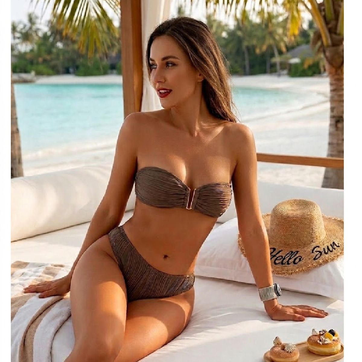 GENERAL - Vestido De Baño Mujer Moda Europea Bikini Café Acanalado