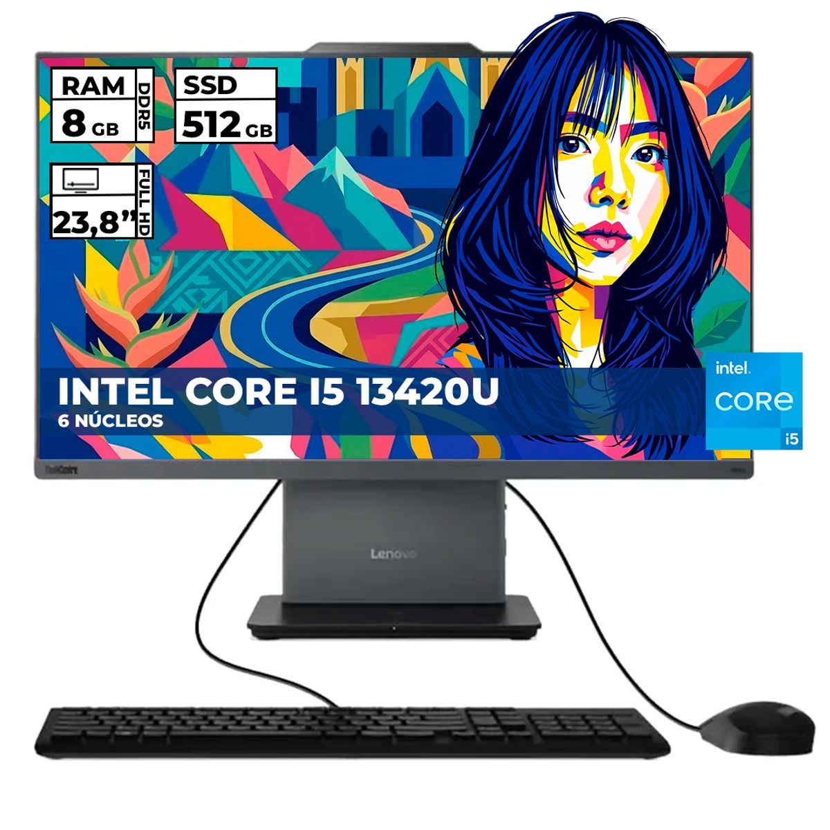 LENOVO - AIO THINKCENTRE NEO 50A 24 GEN 5 INTEL CORE I5 13420U 8GB 512GB 23.8" FHD GRIS LUNA