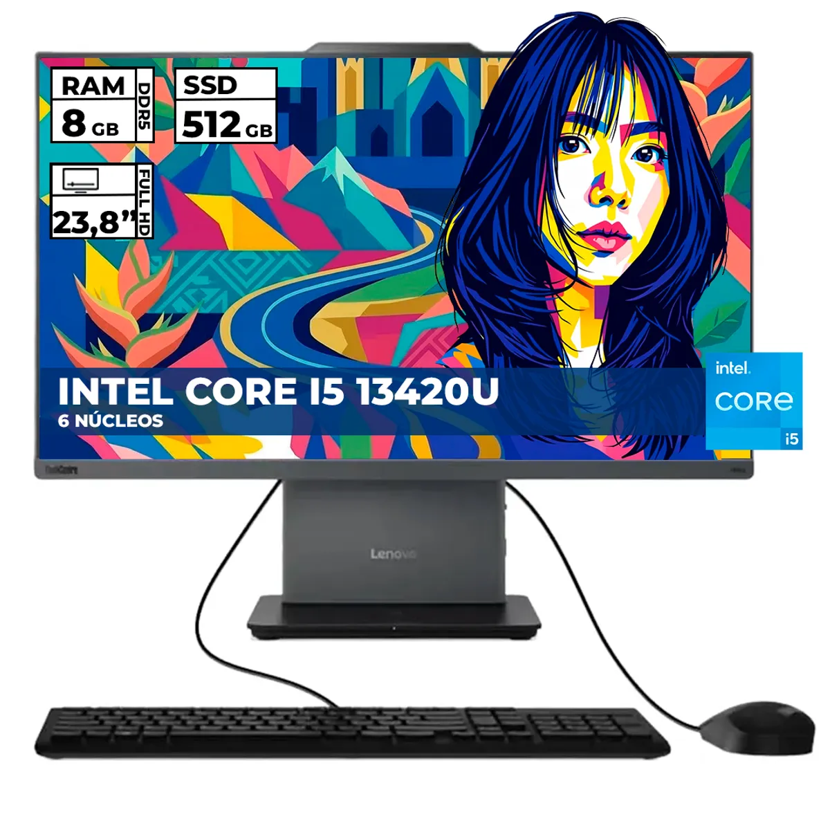 LENOVO - AIO THINKCENTRE NEO 50A 24 GEN 5 INTEL CORE I5 13420U 8GB 512GB 23.8" FHD GRIS LUNA