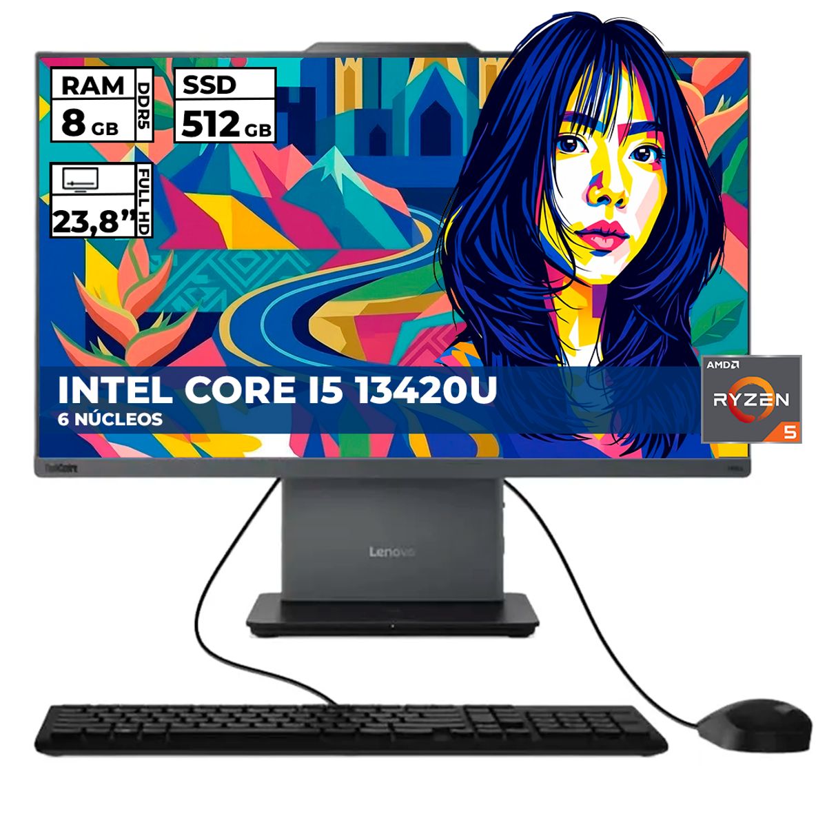 LENOVO - AIO THINKCENTRE NEO 50A 24 GEN 5 INTEL CORE I5 13420U 8GB 512GB 23.8" FHD GRIS LUNA