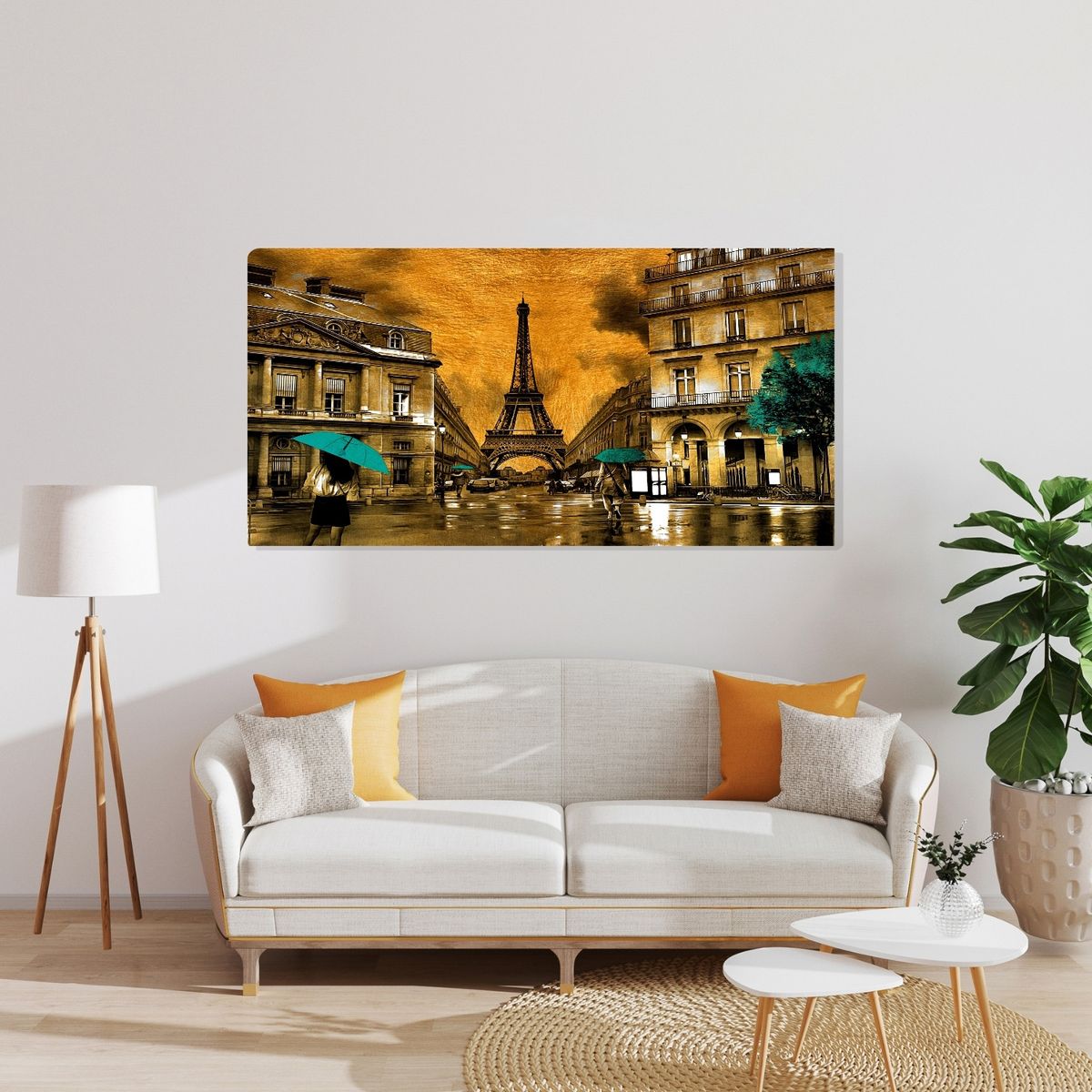 GENERICO - Cuadro decorativo París Torre Eiffel tonos dorados 120x70 cm