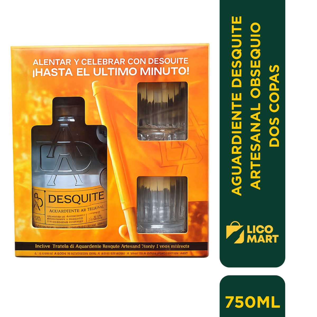GENERICO - AGUARDIENTE ARTESANAL EL DESQUITE 750 ML OBSEQUIO COPAS