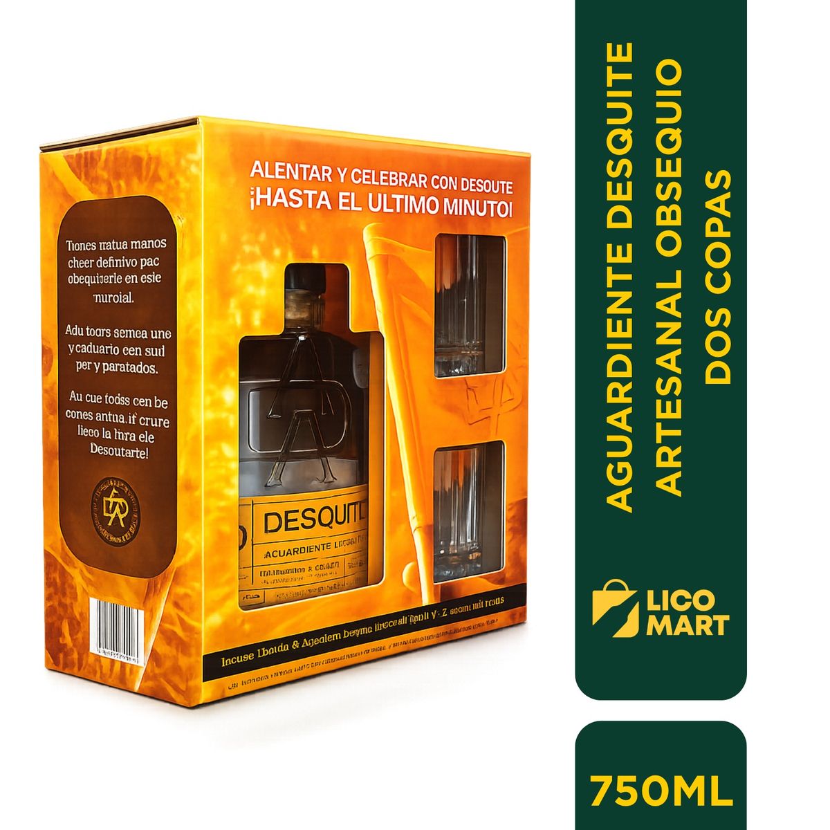 GENERICO - AGUARDIENTE ARTESANAL EL DESQUITE 750 ML OBSEQUIO COPAS