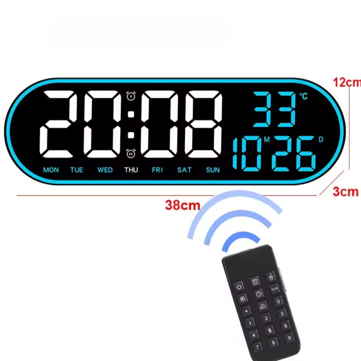 GENERICO - Reloj Inteligente Digital De Pared Grande Luz Led Control Remoto verde